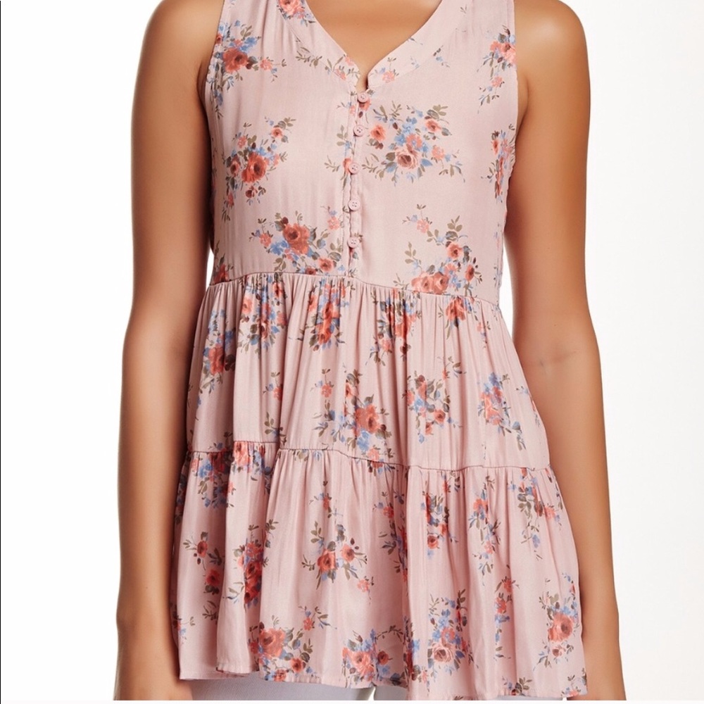 Pink Floral Ruffled Tank
